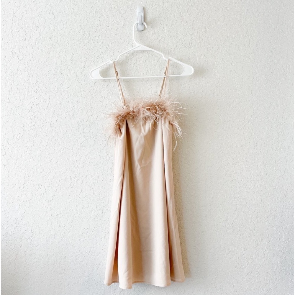 Tan Feather Mini Dress